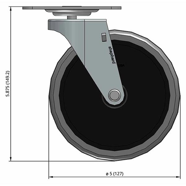 Side view drawing of caster with dimensions
